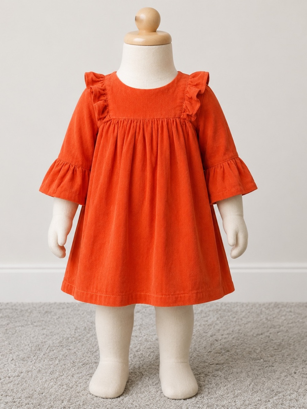 The Oaks Toddler Girls Bright Orange Ruffle Corduroy Dress - 2T